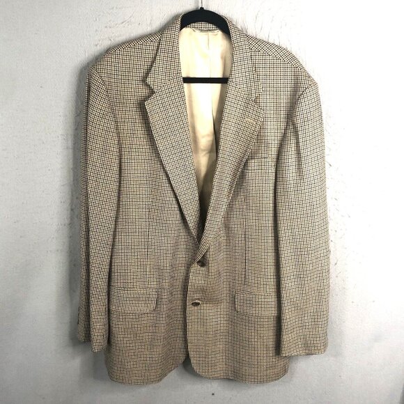 Eddie Bauer Blazer Men’s 46 Tall Brown Burgundy Houndstooth Silk Wool Jacket - Picture 1 of 16